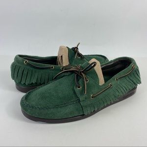 Sebago Campsides Mens Size 11 M Boat Moccasins Brogue Green Leather Shoes Fringe